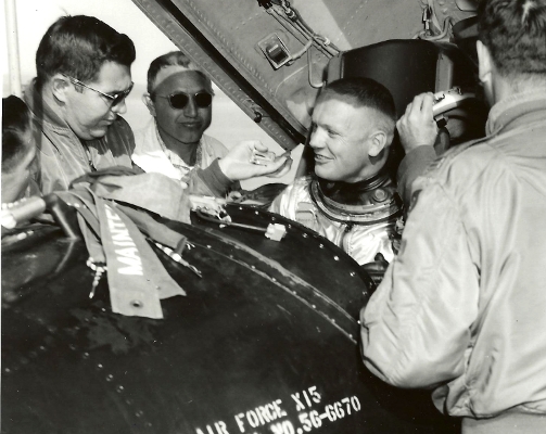 Neil Armstrong in X-15 cockpit after landing