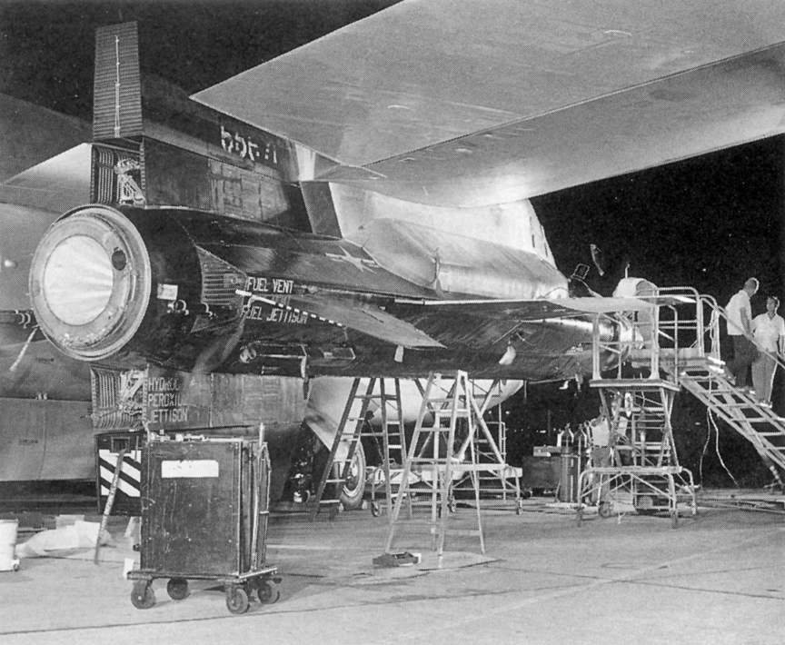 X-15 quarter view, on B-52 pylon